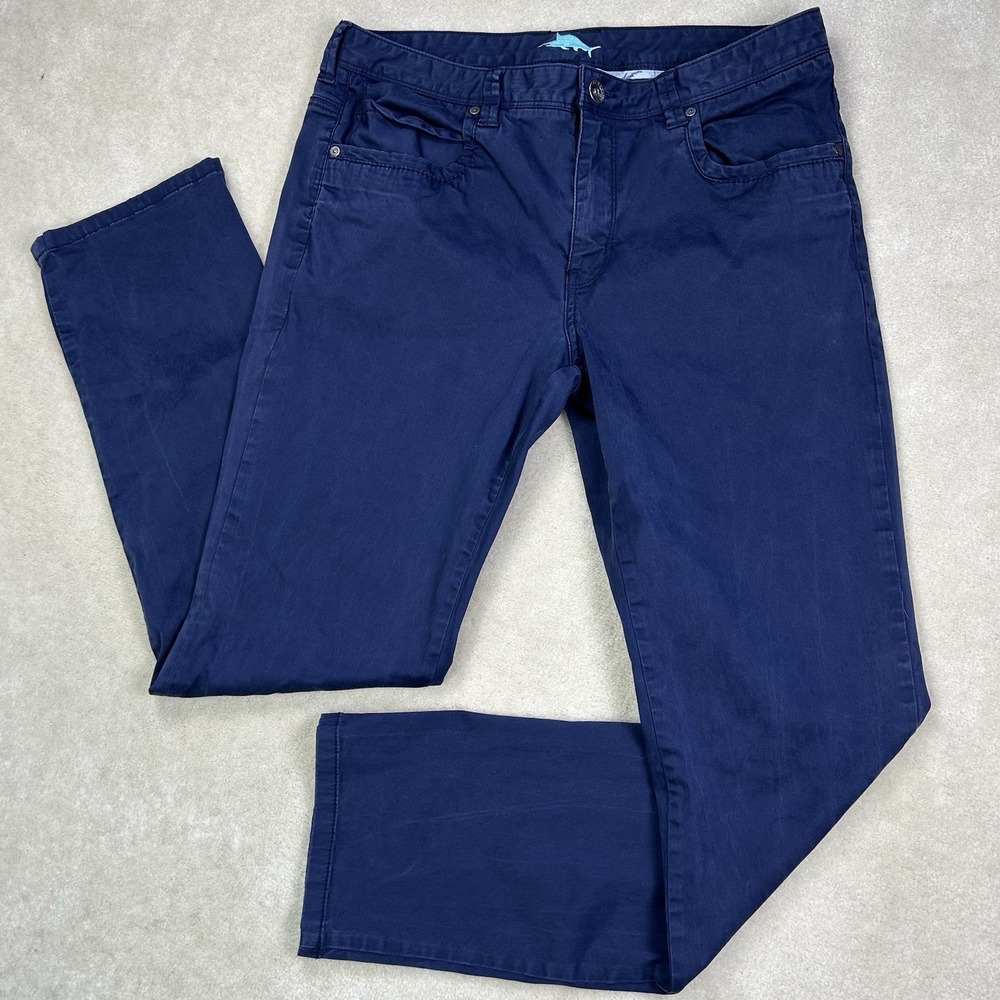 Tommy Bahama Pants Mens 35x32 Blue Sateen Lightweight Straight 5 Pocket Stretch